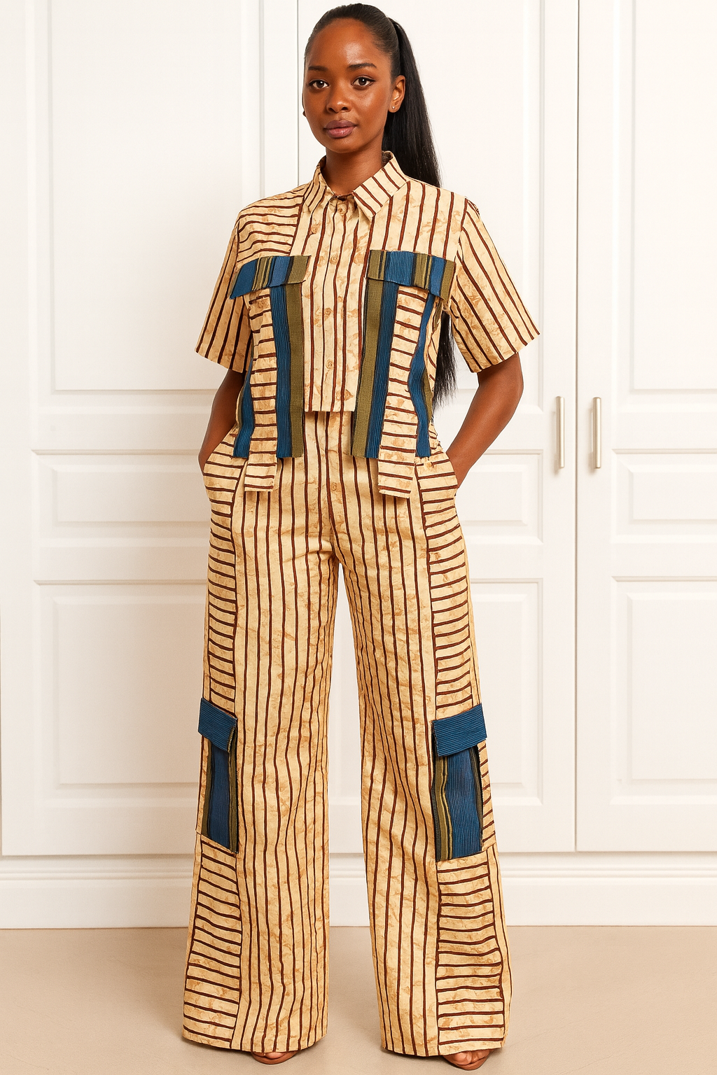 2pcs set with pockets and Aso oke - Full length