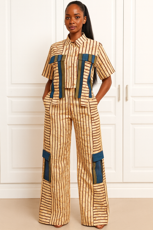 2pcs set with pockets and Aso oke - Full length